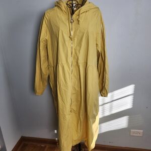 Made in Italy Yellow Cotton Hooded Duster Coat Oversized XL Lightweight Spring